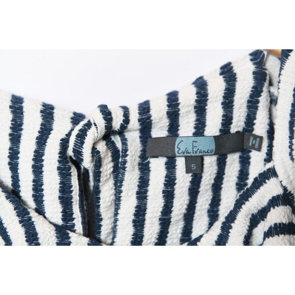 Anthropologie Eva Franco Textured Blue Stripe Sleeveless Top Bow Detail Size S - Picture 6 of 11